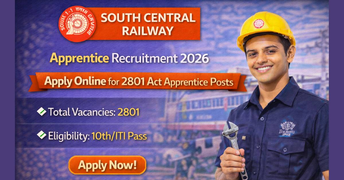 South Central Railway Apprentice Recruitment 2026 – Apply Online for 2801 Act Apprentice Posts